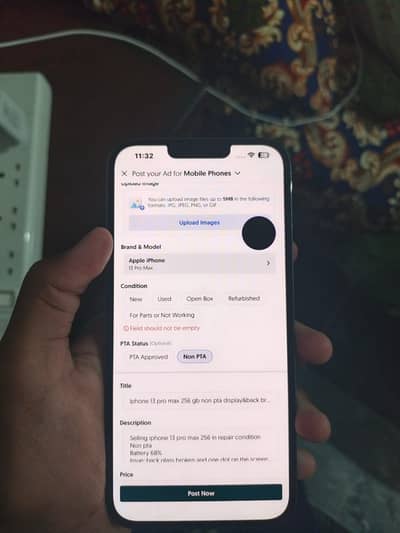 Iphone 13 pro max 256 gb non pta display&back broken battery 68%