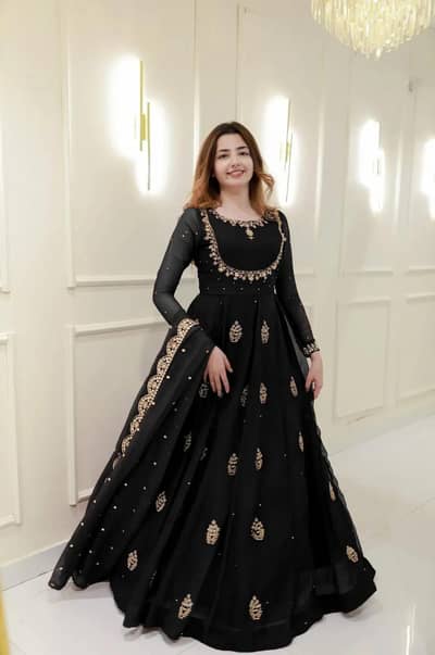 Black zarri embroidered maxi dress 3pcs set