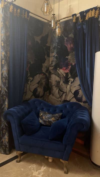 4+2+1 seater. Deep blue colour. Imported fabric