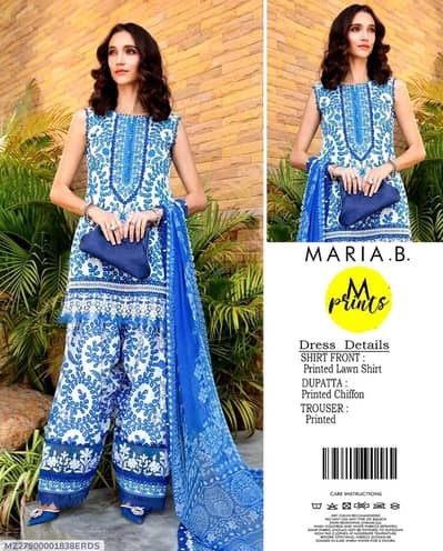 Premium 3-Piece Printed Summer Lawn Suit (2 Colors Available). 