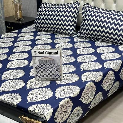 gul Ahmad Blue floral cotton double bed sheet set