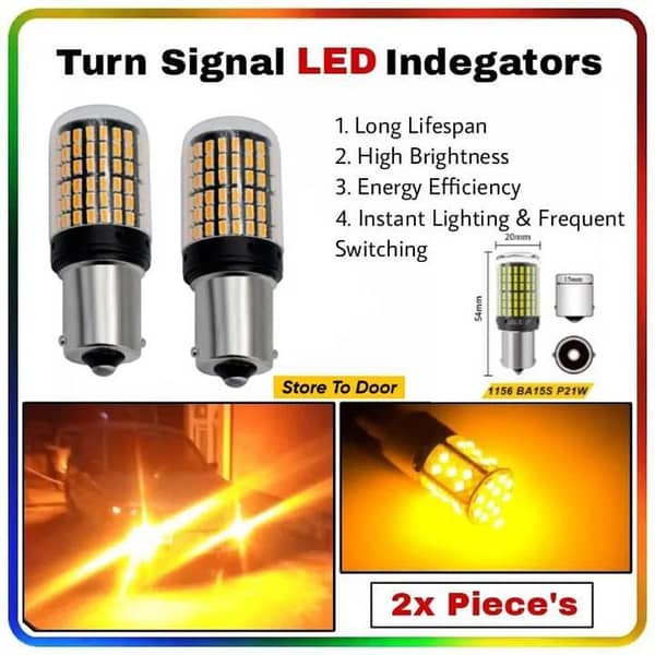CANBUS LED Turn Signal Indicator Light Bulbs For Car (Pack of 2) 1156 BA15S 12v 10W Waterproof, High Quality, Super Brightness LED 3014 144 SMD 7506 1003 1073 Hazard Blinker led Lights