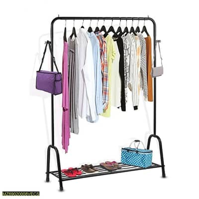 Black foldable clothes hanging with shoe rack stand