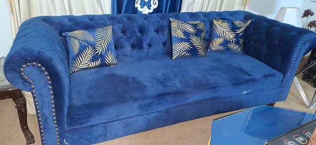7/5 Seater Blue Chesterfield Premium Sofa sale as brand new