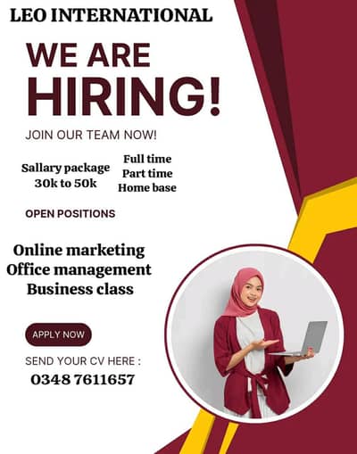 HIRING MALE AND FEMALE STAFF FOR OFFICE AND ONLINE WORK