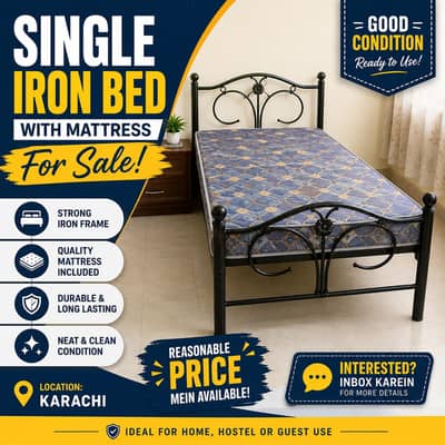 Single Iron Bed   With mattress for sale