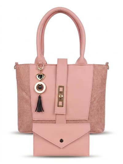 Brand New 2-Pcs Ladies Handbag Set with Matching Wallet - Soft Pink