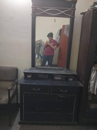 Wooden Dressing Table with 5 Drawers & Large Mirror
