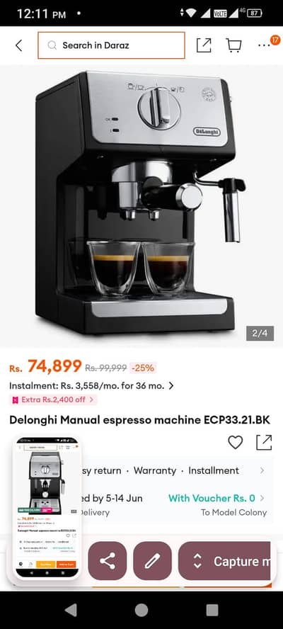 Original DeLonghi Coffee Machine ECP33.21. BK