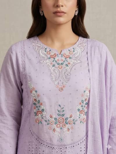 Elegance lilac lawn embriodered lawn suit for women