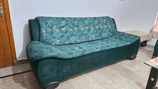 Teal Green Sofa, Strong Frame, Comfortable Seating, Beautiful Fabric