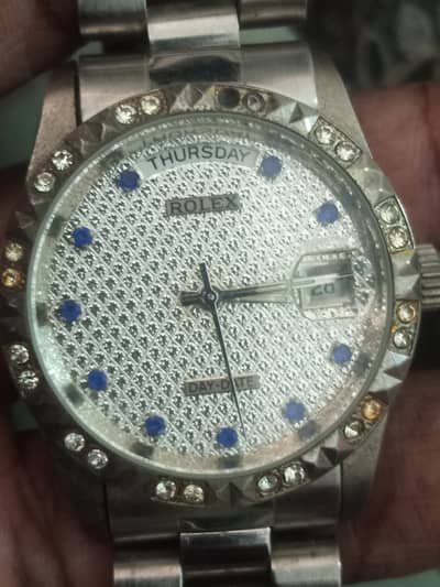 Rolex automatic watch day and date president dial silver