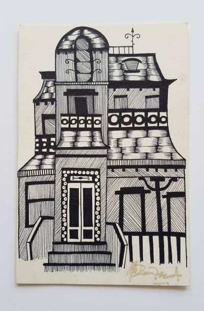 Handmade Victorian House Ink Sketch - Original Wall Art