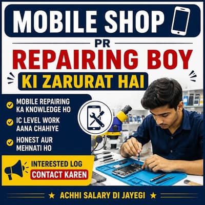 mobile shop pr kam krny k liy larka chahiy