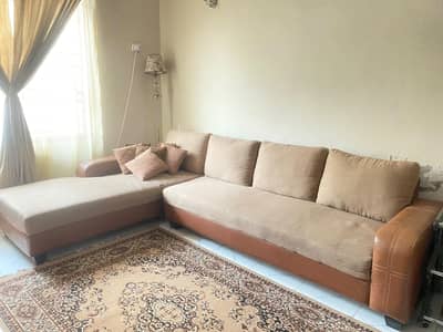 6 seater L shape Sofa - Jute with Rexine