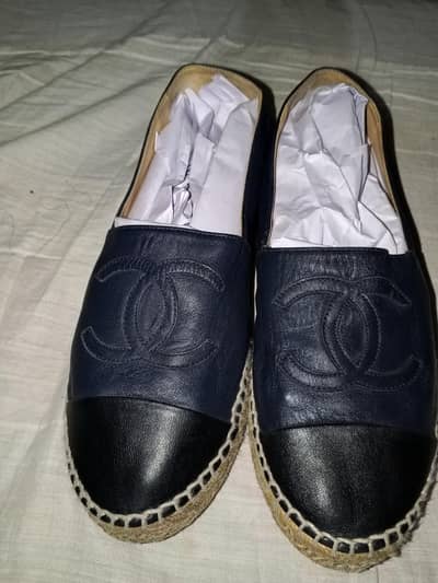 Original Chanel Leather CC Espadrilles - Navy Blue/Black (Size 38)