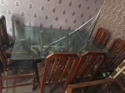 6-Seater Solid Wood Dining Table with Glass Top – Elegant & Durable