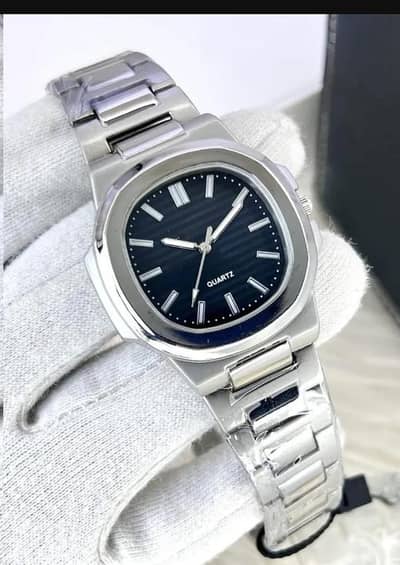 Men Square Watch Black dial Silver Steel Chain Strap