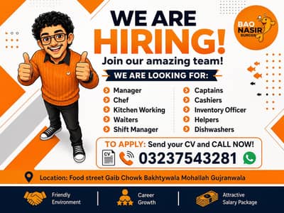 Waiter , Helper , Chef , casher , bar tender , cleaner, order taker
