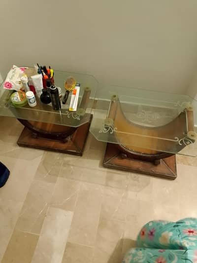 Elegant Glass Side Tables / Corner Tables – Wooden Base