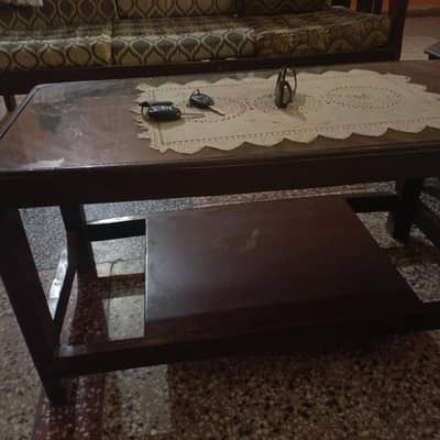 wooden sofa+ central table large single piece.