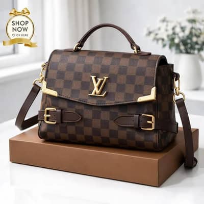 LV Checkered Shoulder Bag Medium Soft Leather Long Strap