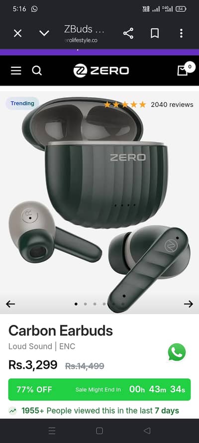 Zero carbon earphone brand new packed