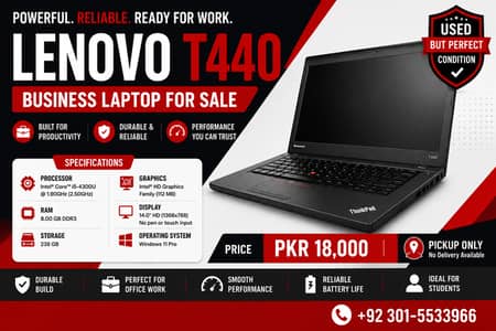 Lenovo ThinkPad T440 Core i5 8GB RAM Windows 11