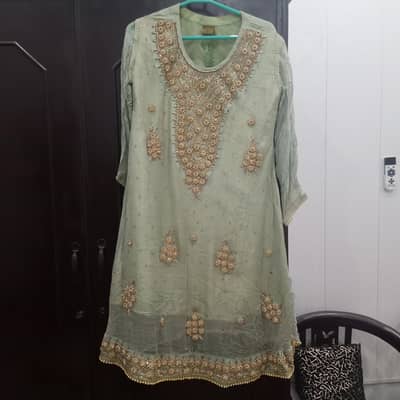 Stiched A line shirt whith silk sharara nd dupta