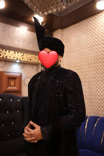 Heavy Embroidered Black Sherwani for Groom
