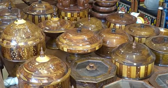 Kitchen Items | Wooden Hot Pots. Brass Work Wooden Handi Crafts.