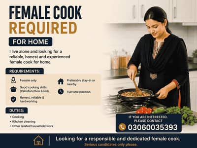 Female Cook Required for Home