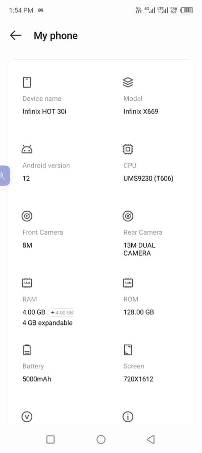 Infinix Hot 30i 4GB+128GB, 10/9 condition, 5000mAh battery, no repair,