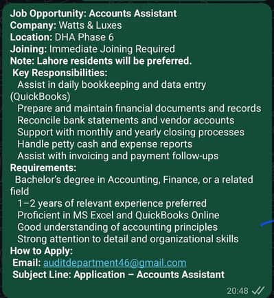 Accounts Assistant Female