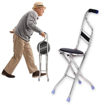 Foldable Walking Chair with Seat for Old Age Patients & Leg Injury