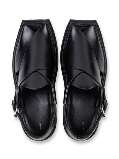 Premium Black Leather Peshawari Chappal
