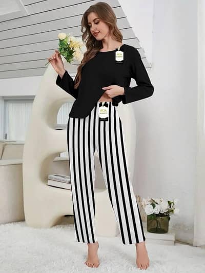 Premium Cotton Night Suit Black 2Pc Set