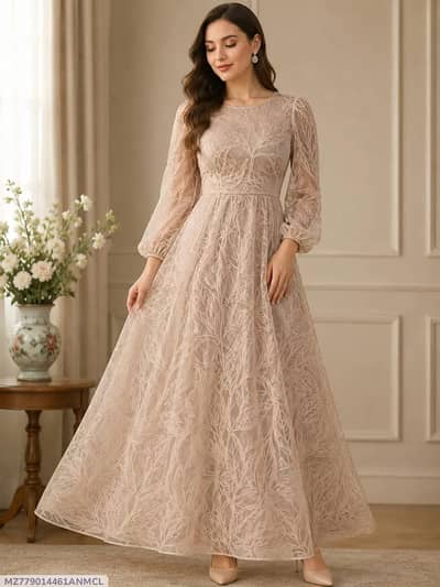 Fancy Net Embroidered Maxi Unstitched Dress - New