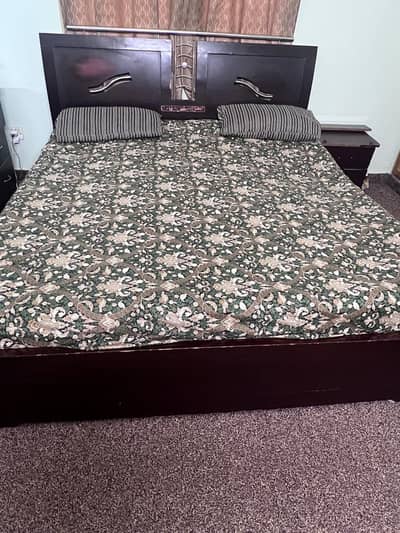 King Size Wooden Bed + Mattress with Dressing Table for Sale