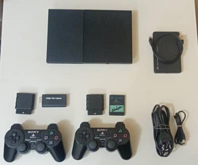 PS2 Slim Full Setup + HDD Games + 2 Controllers + HDMI | Ready to Play