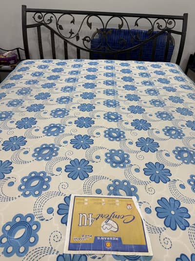 Iron king size bed with side tables dress table mirror and Mattress