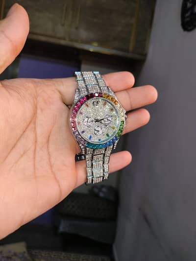 Premium GF Diamond watch - vibrant Rainbow Bezel Edition