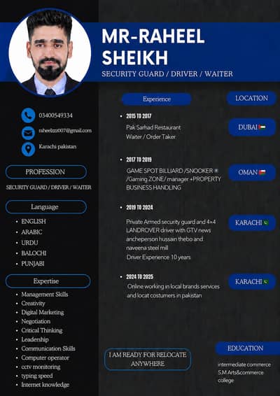 driver /room services/waiter/housekeeping