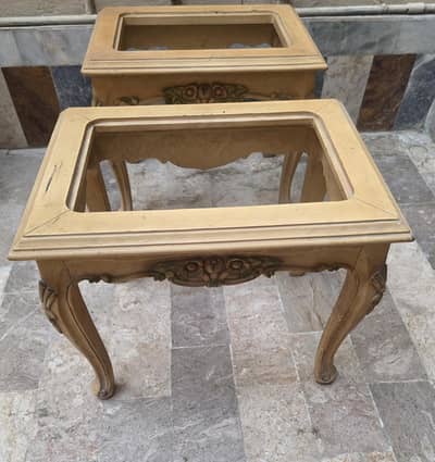 2 Solid Sheesham Wood Side Tables with glass