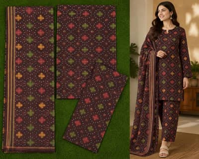 3PC Lawn Suit | Printed Shirt Dupatta & Dyed and printed Trouser