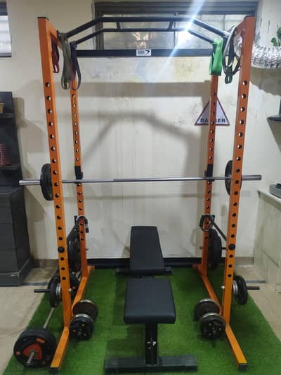 Heavy-Duty Home Gym Setup (Power Rack, Bench, Rod & Plates)