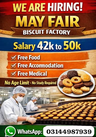 Mayfair buiscuit factory packing staff required urgent hiring