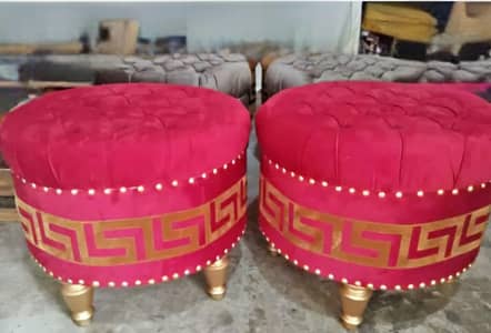 Premium Ottoman & Wooden Stools Pair