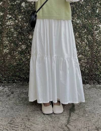 White Flowy maxi Tier Skirt with free new hijab