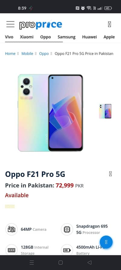 oppo F21 mobile